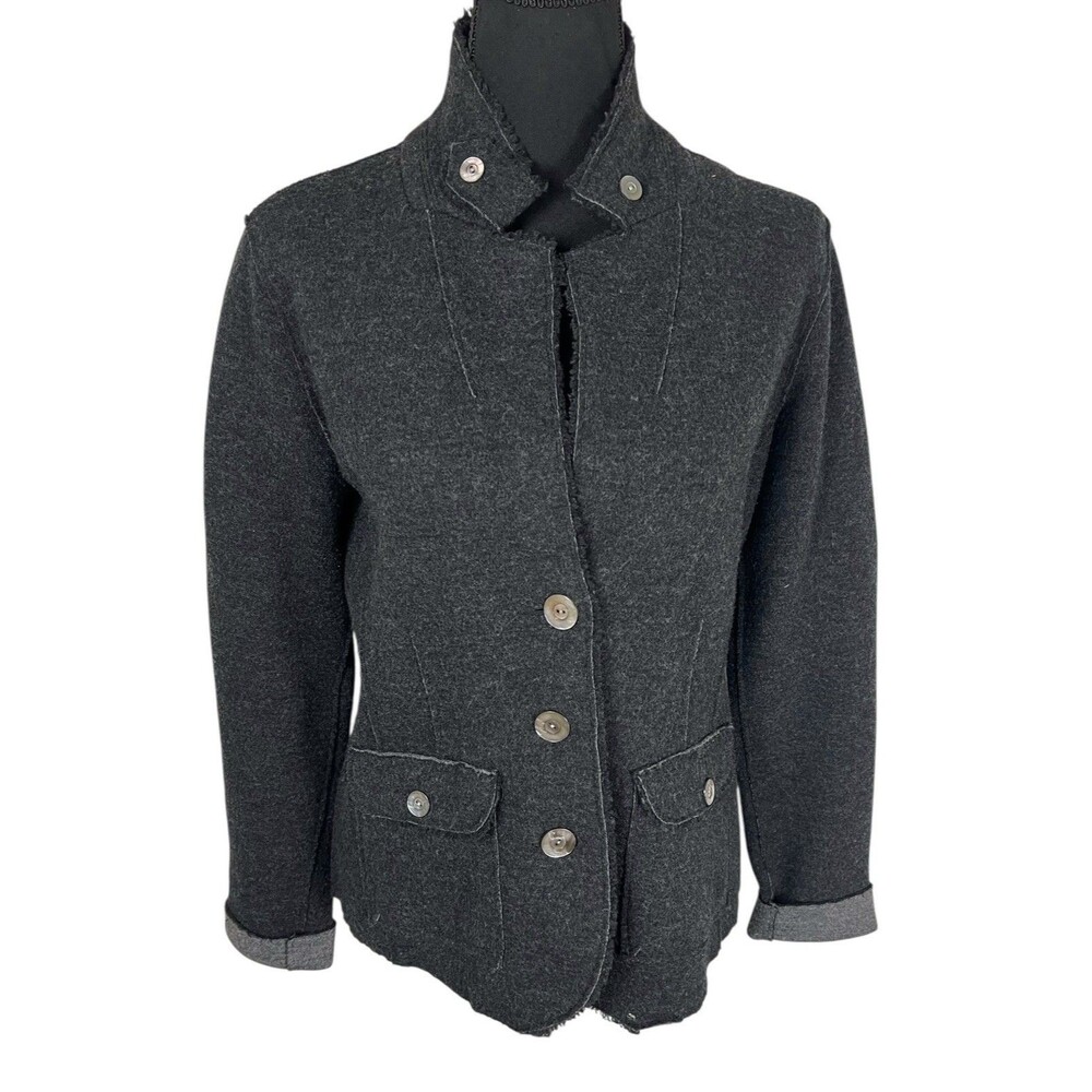 Eileen Fisher Jacket Women's Sz MP Merino Wool Charcoal Gray Button Front Coat